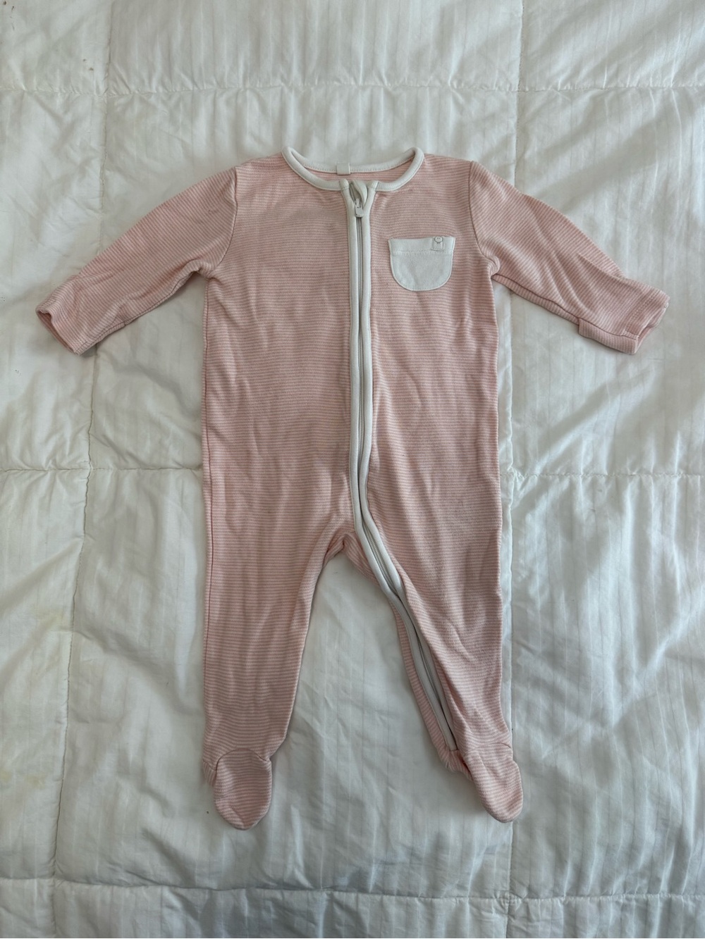 Pink Striped Baby Footed One-Piece with Pocket Trim